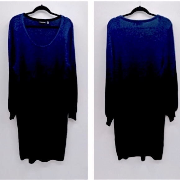 Nina Leonard blue/black sparkle cuffed wrist woman's plus size sweater dress. 2X - Picture 2 of 9
